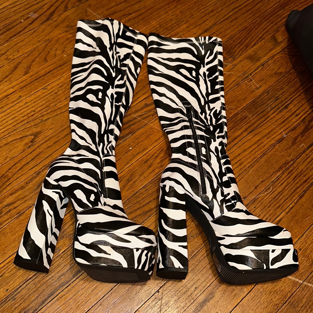 Zebra mid calf boots